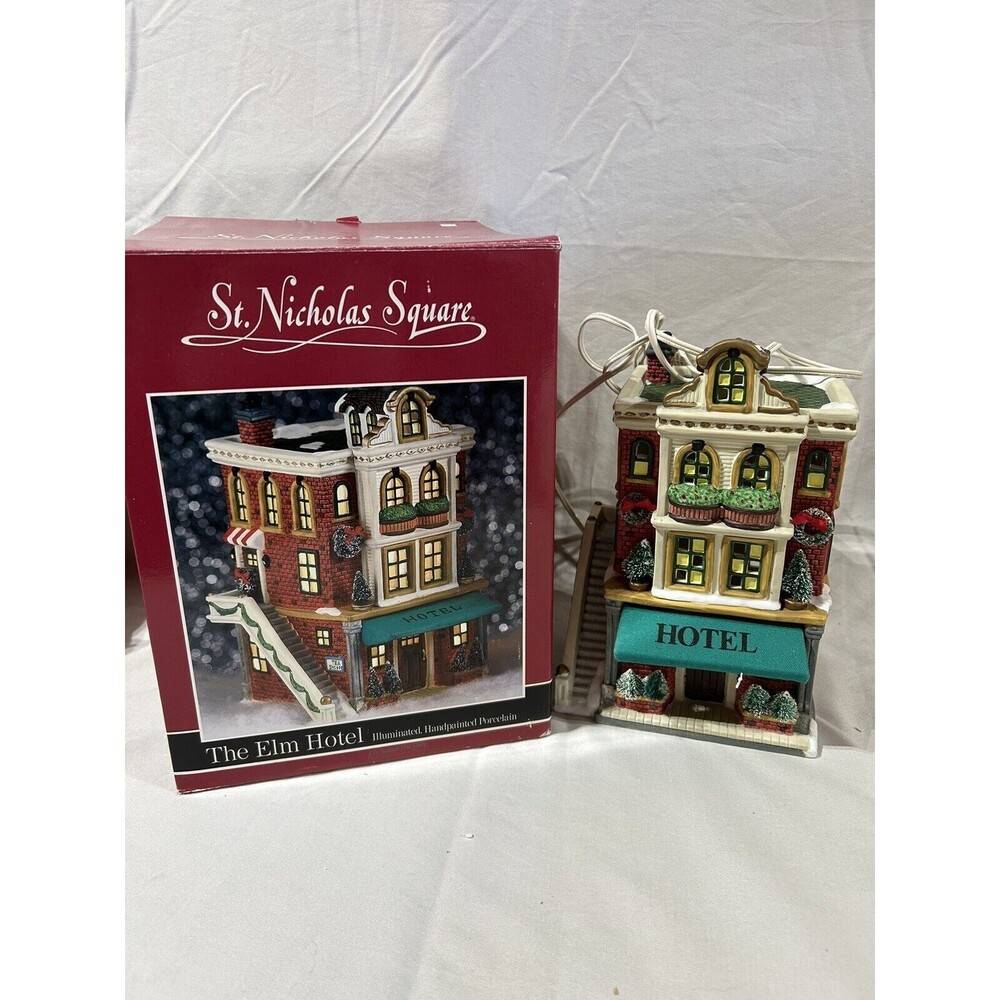 St. Nicholas Square Illuminated “The Elm Hotel” Hand Painted Porcelain